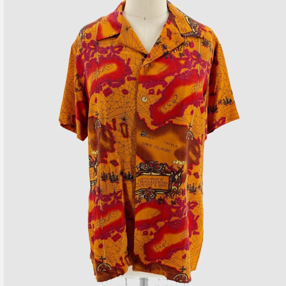 Anne Pinkerton Vintage 90s Silk Map Print Shirt Size P Spice Islands Nautical - Picture 7 of 7